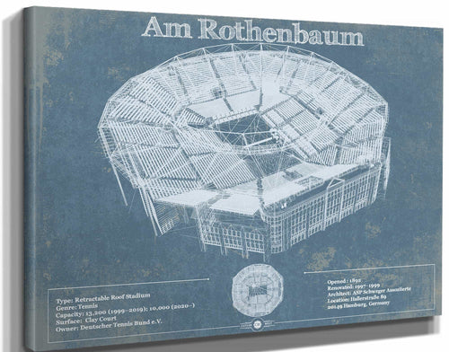 14" x 11" / Stretched Canvas Wrap Cutler West Tennisstadion Am Rothenbaum - German Open Tennis Championships Blueprint Vintage Print