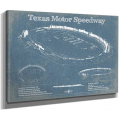 Texas Motor Speedway Blueprint NASCAR Race Track Print as a stretched canvas wrap with gallery wrapped edges