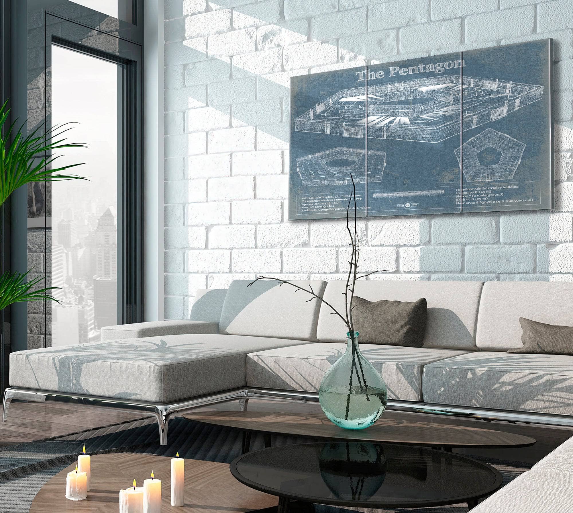 Cutler West The Pentagon Vintage Blueprint Building Print