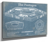 14" x 11" / Stretched Canvas Wrap Cutler West The Pentagon Vintage Blueprint Building Print