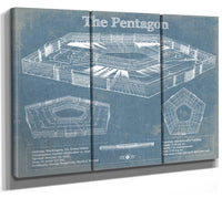 36" x 24" / 3 Panel Canvas Wrap Cutler West The Pentagon Vintage Blueprint Building Print