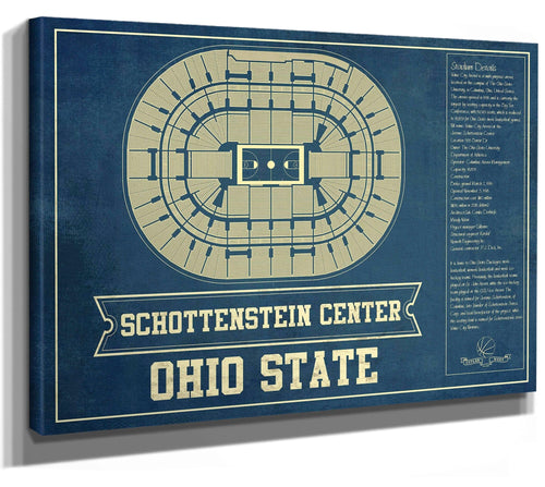 14" x 11" / Stretched Canvas Wrap Cutler West The Schottenstein Center - Ohio State Buckeyes NCAA College Basketball Blueprint Art