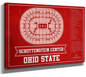 14" x 11" / Stretched Canvas Wrap Cutler West The Schottenstein Center - Ohio State Buckeyes Team Colors NCAA College Basketball Blueprint Art