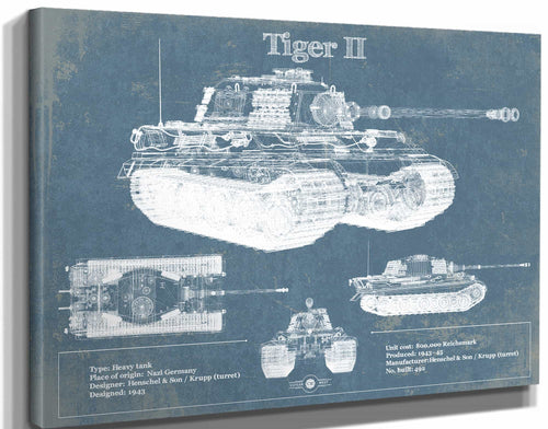14" x 11" / Stretched Canvas Wrap Cutler West Tiger II Vintage German Tank Military Print