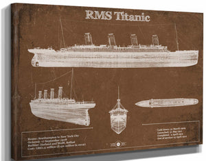 14" x 11" / Stretched Canvas Wrap Cutler West Titanic Blueprint Original Wall Art