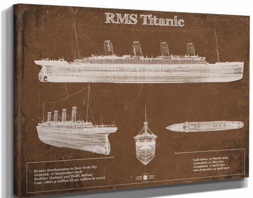 14" x 11" / Stretched Canvas Wrap Cutler West Titanic Blueprint Original Wall Art