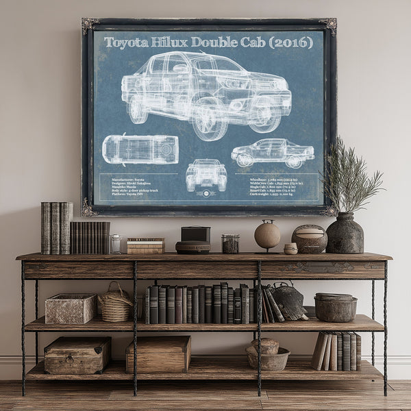 2016 Toyota Hilux Double Cab Blueprint Truck Print canvas print size guide 24x18 36x24 48x36 inches