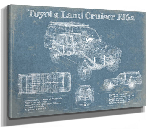 14" x 11" / Stretched Canvas Wrap Cutler West Toyota Land Cruiser FJ62 Blueprint Vintage Auto Print