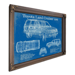 Toyota Land Cruiser J100 Blueprint Truck Print in a Bourbon stained wood frame with antique gold corners