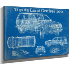 Toyota Land Cruiser J100 Blueprint Truck Print as a stretched canvas wrap with gallery wrapped edges