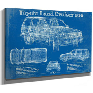 Toyota Land Cruiser J100 Blueprint Truck Print as a stretched canvas wrap with gallery wrapped edges