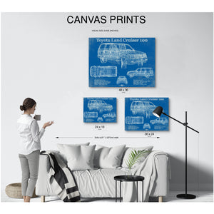 Toyota Land Cruiser J100 Blueprint Truck Print displayed on a wall