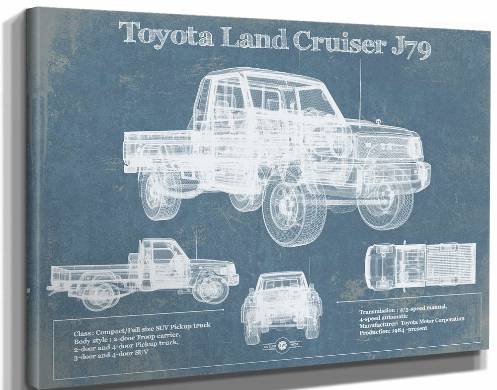 14" x 11" / Stretched Canvas Wrap Cutler West Toyota Land Cruiser J79 Blueprint Vintage Auto Print