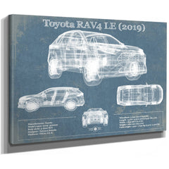 2019 Toyota RAV4 LE Blueprint Art Print as a stretched canvas wrap with gallery wrapped edges