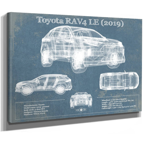 2019 Toyota RAV4 LE Blueprint Art Print as a stretched canvas wrap with gallery wrapped edges