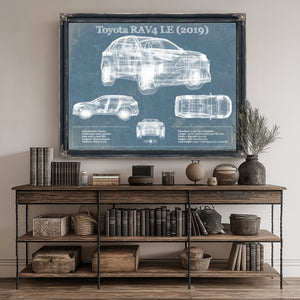 2019 Toyota RAV4 LE Blueprint Art Print canvas print size guide 24x18 36x24 48x36 inches