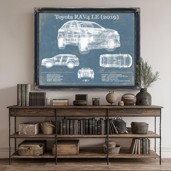 2019 Toyota RAV4 LE Blueprint Art Print canvas print size guide 24x18 36x24 48x36 inches