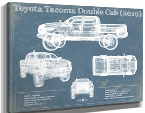 14" x 11" / Stretched Canvas Wrap Cutler West Toyota Tacoma Double Cab (2019) Vintage Blueprint Auto Print