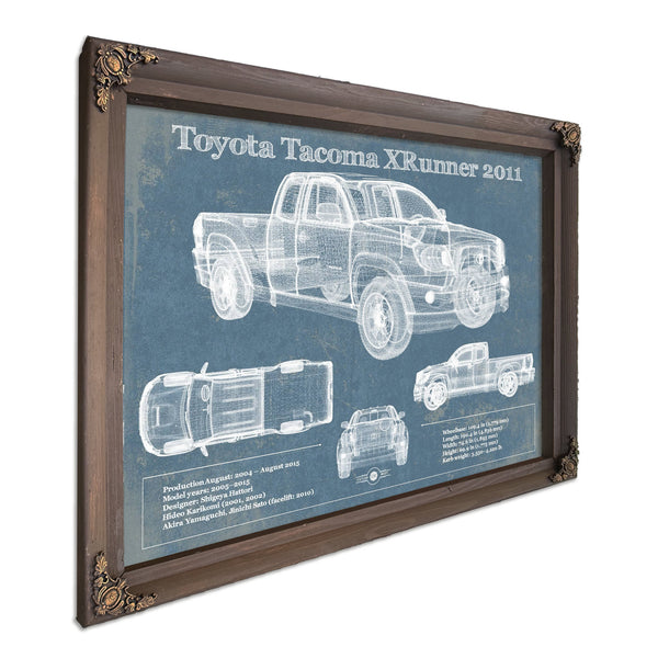 2011 Toyota Tacoma XRunner Blueprint Truck Print in a Bourbon stained wood frame with antique gold corners