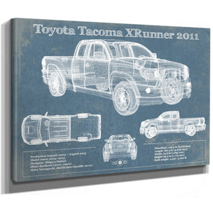 2011 Toyota Tacoma XRunner Blueprint Truck Print as a stretched canvas wrap with gallery wrapped edges