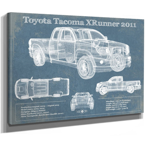 2011 Toyota Tacoma XRunner Blueprint Truck Print as a stretched canvas wrap with gallery wrapped edges