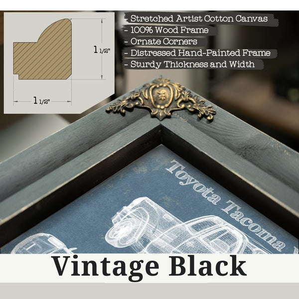 Vintage Black frame corner detail, 1.5 inch ornate wood moulding, 2011 Toyota Tacoma XRunner Blueprint Truck Print
