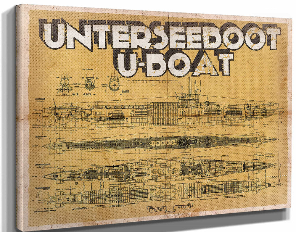 14" x 11" / Stretched Canvas Wrap Cutler West U-Boat German Submarine Military Print