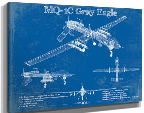 14" x 11" / Stretched Canvas Wrap Cutler West UAV MQ-1C Gray Eagle Vintage Aviation Blueprint Military Print