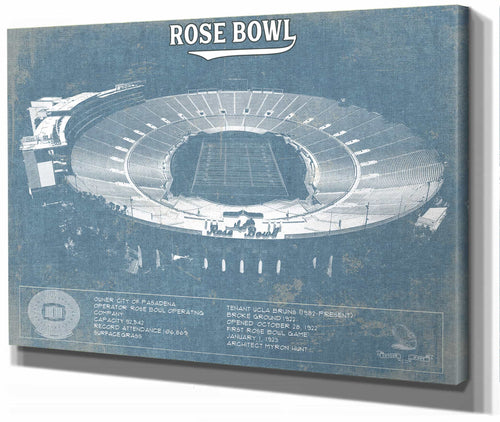 14" x 11" / Stretched Canvas Wrap Cutler West UCLA Bruins Art - Rose Bowl Vintage Stadium Blueprint Art Print