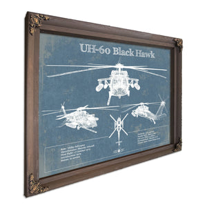 UH-60 Blackhawk Helicopter Print in a Bourbon stained wood frame with antique gold corners