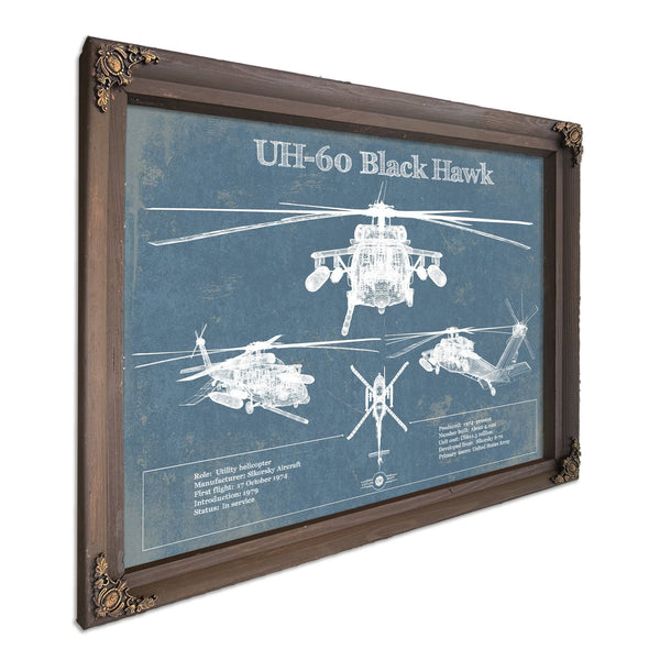UH-60 Blackhawk Helicopter Print in a Bourbon stained wood frame with antique gold corners