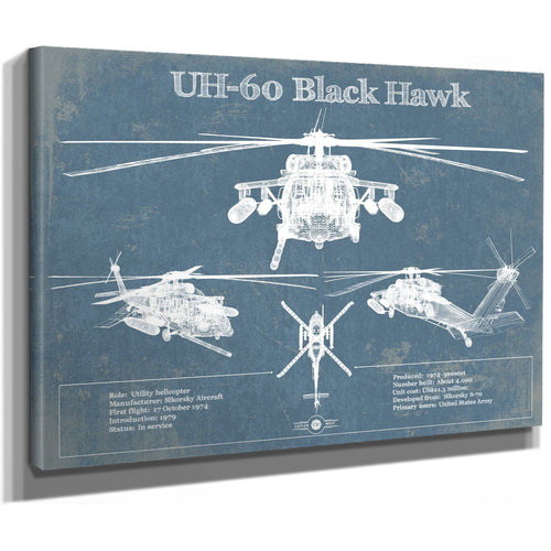 UH-60 Blackhawk Helicopter Print as a stretched canvas wrap with gallery wrapped edges