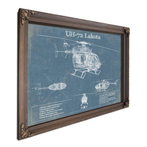 UH-72 Lakota Helicopter Blueprint Aircraft Print in a Bourbon stained wood frame with antique gold corners