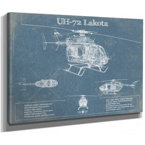 UH-72 Lakota Helicopter Blueprint Aircraft Print as a stretched canvas wrap with gallery wrapped edges