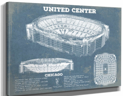 14" x 11" / Stretched Canvas Wrap Cutler West United Center - Chicago Blackhawks Vintage Hockey Print
