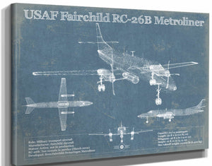 14" x 11" / Stretched Canvas Wrap Cutler West USAF Fairchild RC-26B Metroliner Vintage Blueprint Airplane Print