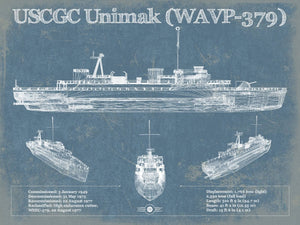 14" x 11" / Unframed Cutler West USCGC Unimak (WAVP-379) Blueprint Original Wall Art