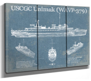 36" x 24" / 3 Panel Canvas Wrap Cutler West USCGC Unimak (WAVP-379) Blueprint Original Wall Art