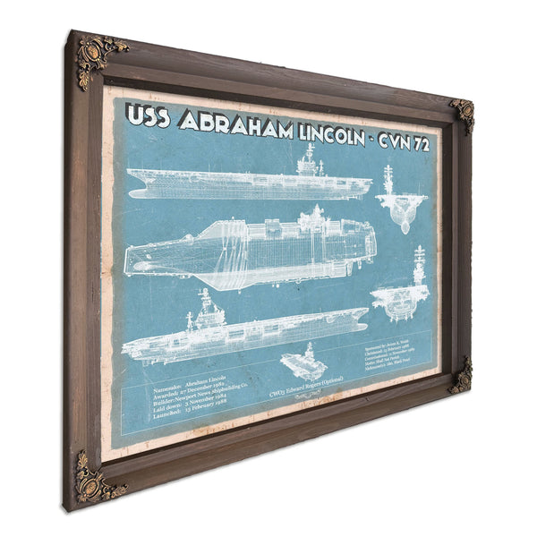 USS Abraham Lincoln (CVN 72) Aircraft Carrier Naval Print in a Bourbon stained wood frame with antique gold corners
