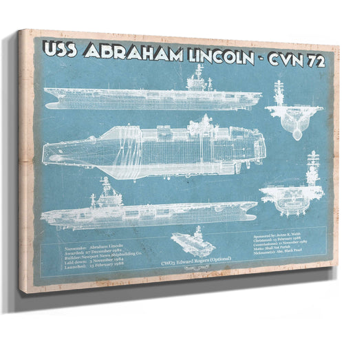USS Abraham Lincoln (CVN 72) Aircraft Carrier Naval Print as a stretched canvas wrap with gallery wrapped edges