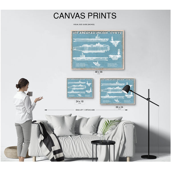 USS Abraham Lincoln (CVN 72) Aircraft Carrier Naval Print displayed on a wall
