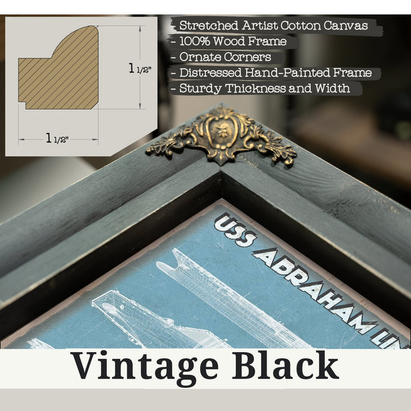Vintage Black frame corner detail, 1.5 inch ornate wood moulding, USS Abraham Lincoln (CVN 72) Aircraft Carrier Naval Print