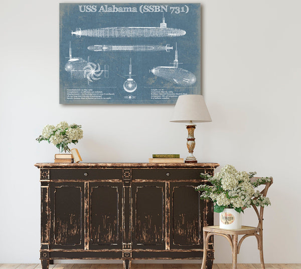 Cutler West USS Alabama (SSBN-731) Blueprint Original Military Wall Art - Customizable