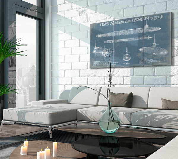 Cutler West USS Alabama (SSBN-731) Blueprint Original Military Wall Art - Customizable