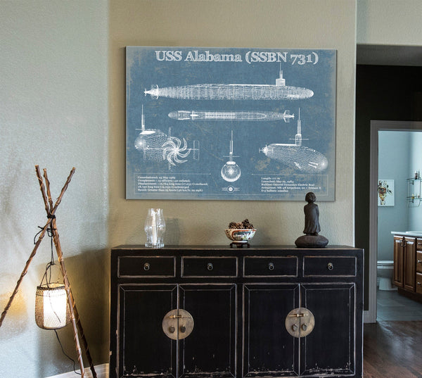 Cutler West USS Alabama (SSBN-731) Blueprint Original Military Wall Art - Customizable