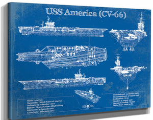 14" x 11" / Stretched Canvas Wrap Cutler West USS America (CV-66) Aircraft Carrier Blueprint Original Military Wall Art