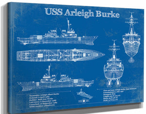 14" x 11" / Stretched Canvas Wrap Cutler West USS Arleigh Burke (DDG-51) Arleigh Burke-class Destroyer Blueprint Original Military Wall Art