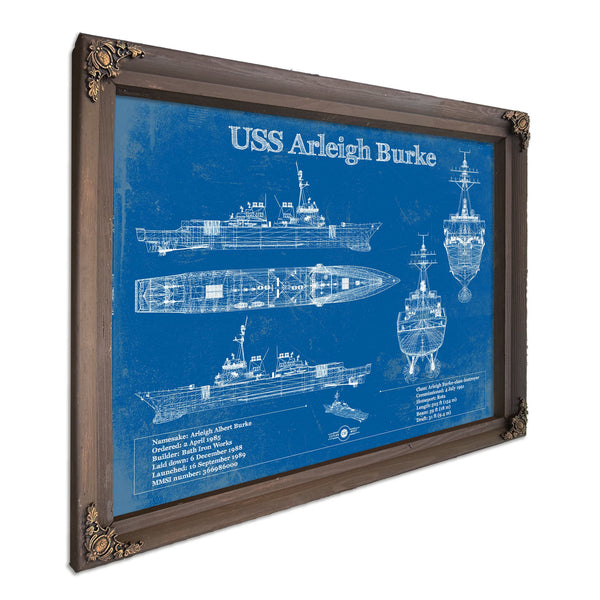 USS Arleigh Burke Arleigh Burke-class Destroyer Print in a Bourbon stained wood frame with antique gold corners