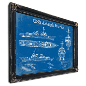 USS Arleigh Burke Arleigh Burke-class Destroyer Print in a distressed Vintage Black wood frame with ornate corners