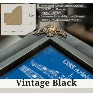 Vintage Black frame corner detail, 1.5 inch ornate wood moulding, USS Arleigh Burke Arleigh Burke-class Destroyer Print